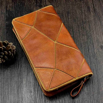 

Men Vintage Genuine Leather Long Bifold Wallet Money Card Holder Clutch Purse