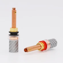 Oi-End De Fibra De Carbono Vermelho Cobre Chapeado Longo 4mm banana plug Binding post Speaker Terminal Binding Post 4 pcs