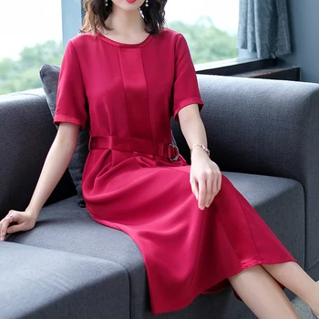

2017 Summer Fashion Womens Female Short Sleeve Loose Sash Red Dresss , Woman Female Casual Xxl O Neck Elegant Long Dresses
