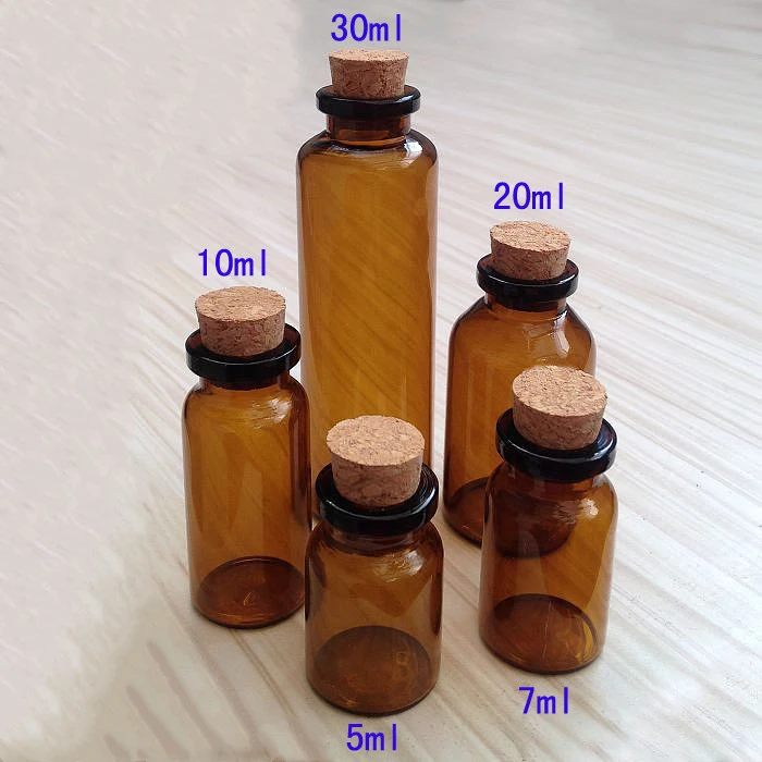 

mini brown glass bottle with cork stopper, 5ml,7ml,10ml,20ml,30ml glass jars, idea for wedding and parties