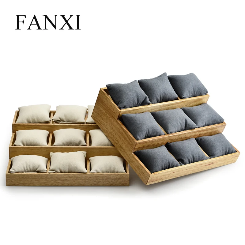 

Solid Wood Bracelet Bangle Display Stand Watch Display Holder with Microfiber Insert 3 layers Jewelry Tray Organizer Showcase