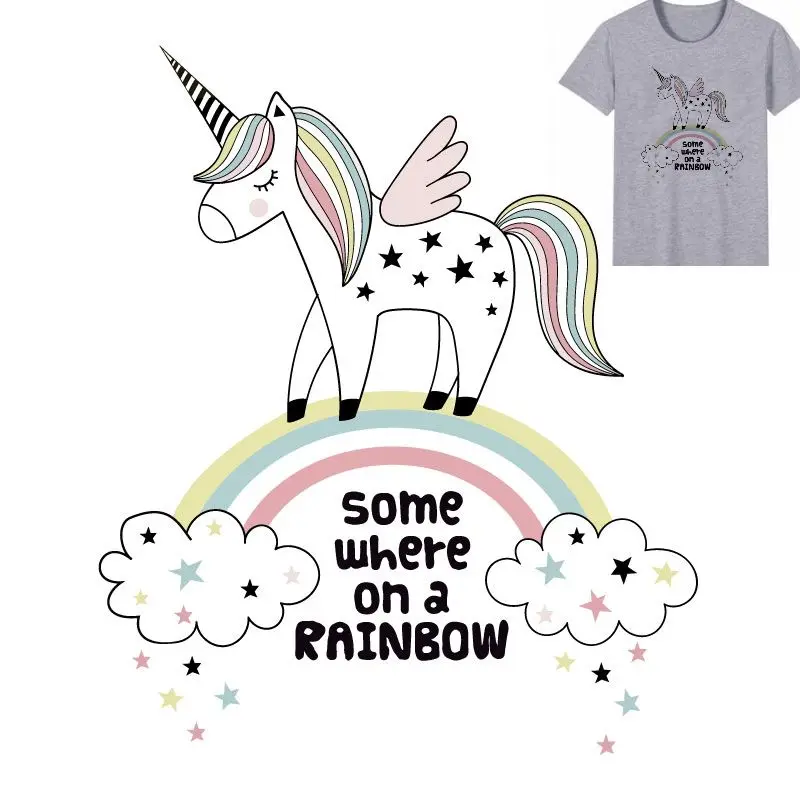 

21x24.8cm Cartoon Rainbow Unicorn Iron On Stickers Washable Appliques A-level Patches Heat Transfer For DIY Accessory Clothing