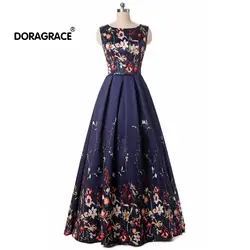 Doragrace robe de soiree темно-синее вечернее платье с цветочным рисунком Длинные атласные платья для выпускного на шнуровке, большие размеры