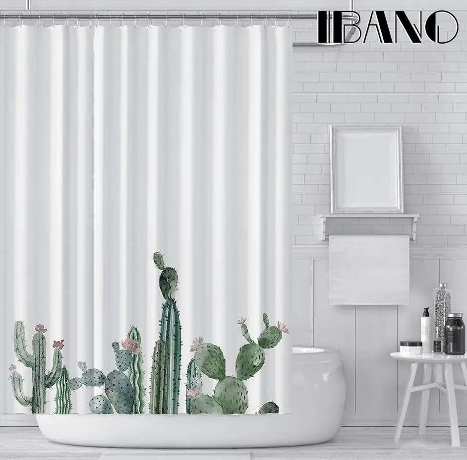 IBANO, тропический кактус, занавеска для душа, водонепроницаемый полиэстер, ткань, занавеска для ванной, для ванной комнаты, украшена 12 пластиковыми крючками - Цвет: 3