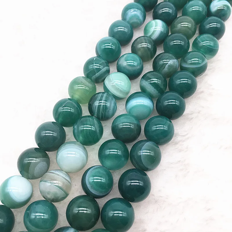 

Wholesale 6/8/10mm Natural Stone Bead Stripe Onyx Green Agat Loose Stone Beads For Making Bracelet DIY #04