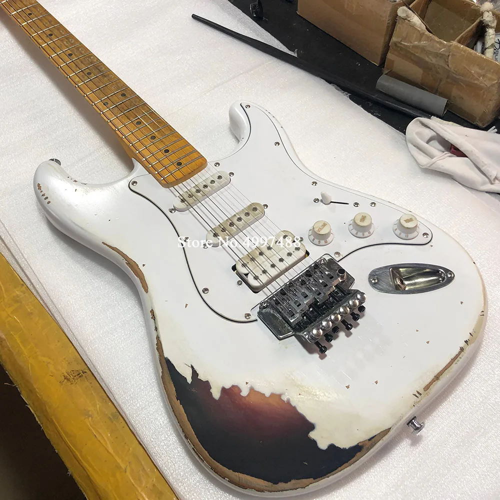 

High quality Custom Shop 1960 White Lightning Faded Three Tone Sunburst W/ Floyd Rose Electric Guitar