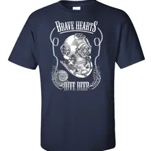 Летняя футболка акваланг див шлем для дайвинга Вода Brave Hearts Dive глубокий подводный круглый вырез Футболка