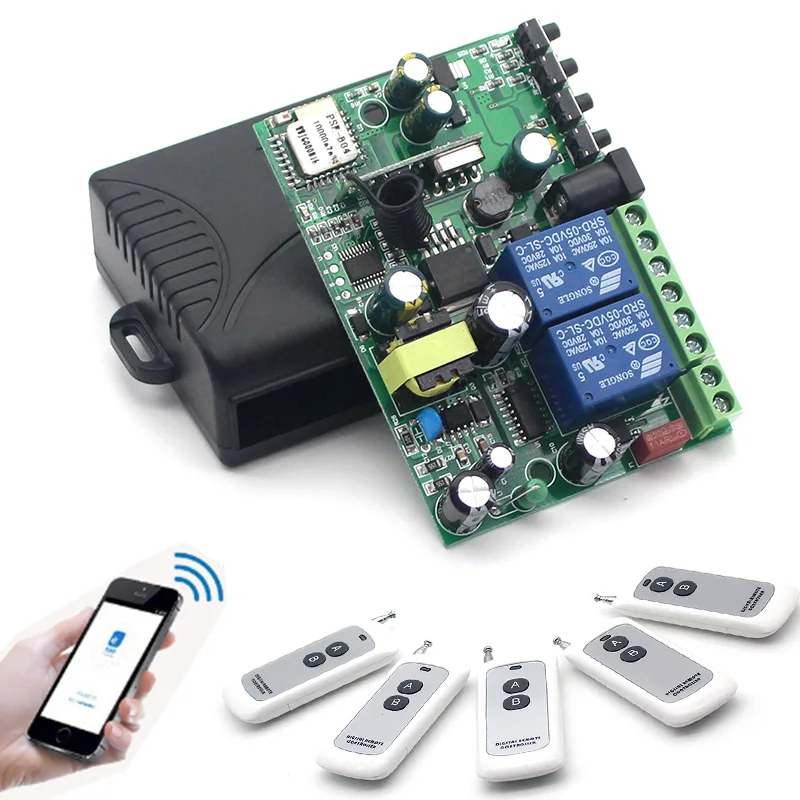 

2 Gangs Wifi Switch 7-36V 90V-250V 433 MHz 10A Relay DIY Smart Home Modules Wireless Receiver Work with Alexa