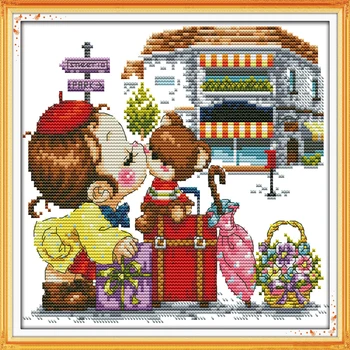 

Girl Kis toy bear DMC Cross-stitch 11CT 14CT Diy Needlework Counted Cross stitch Kit for Embroidery Cross broderie point compte