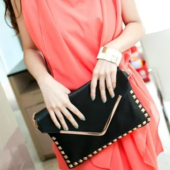 

011418 new hot women fashion envelope bag female rivet day clutches bag