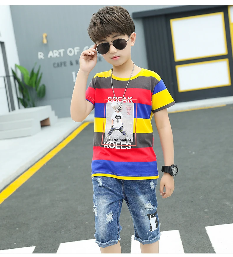 

Summer 2019 Kids fashion boys clothing sets 2 pcs T-shirt & short jeans pants set for boys clothes 8 Years older