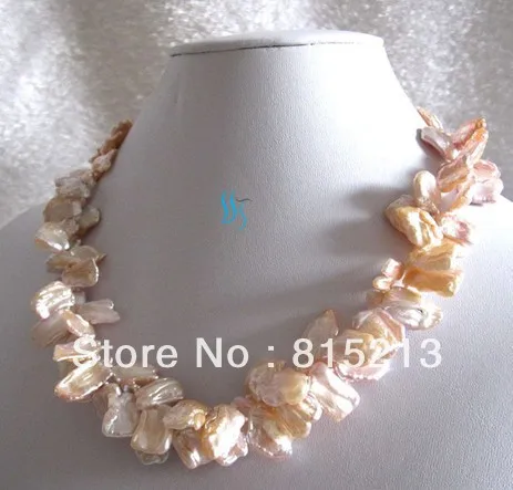 

FREE SHIPPING>>>@@ > N540 18" 9-15mm Peach Pink 2Row Keshi Freshwater Pearl Necklace