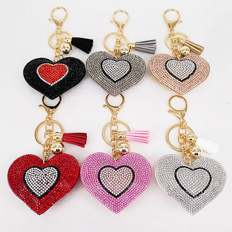 

New Lovely 6Colors Double Hearts Keychains Tassel Pendants Fashion Gifts Key Chains Personalized Handbag Decorative Supplies