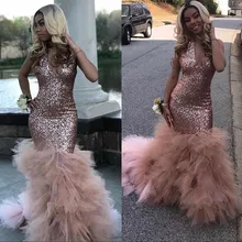 Vestido de gala, сексуальное черное платье русалки для девочек, розовое платье для выпускного вечера,, с блестками, в африканском стиле, с рюшами, с длинным шлейфом, вечерние платья