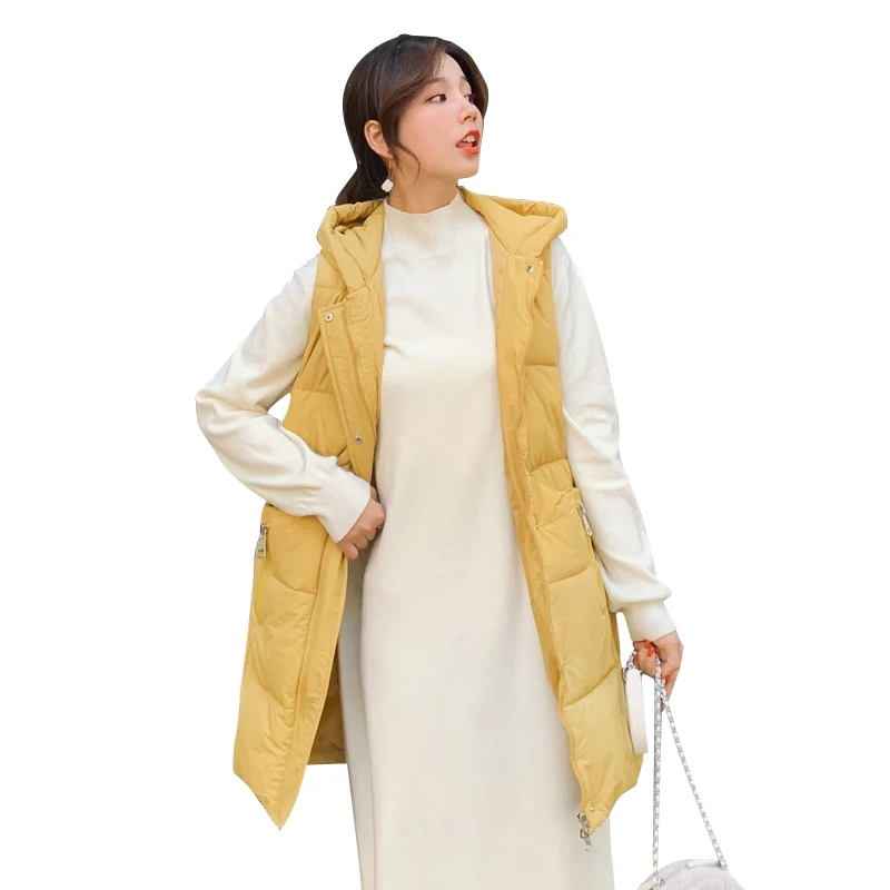 

new Winter Long vest women Casual Slim thick warm Autumn hooded sleeveless waistcoat long zipper female cotton padded jacket