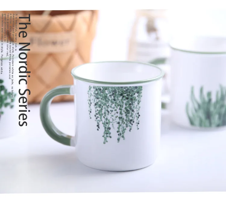 350 мл керамическая круглая одиночная нордическое зеленое растение дорожная чайная кружка креативная короткая домашняя чашка для полоскания рта офисная мультяшная чашка для воды