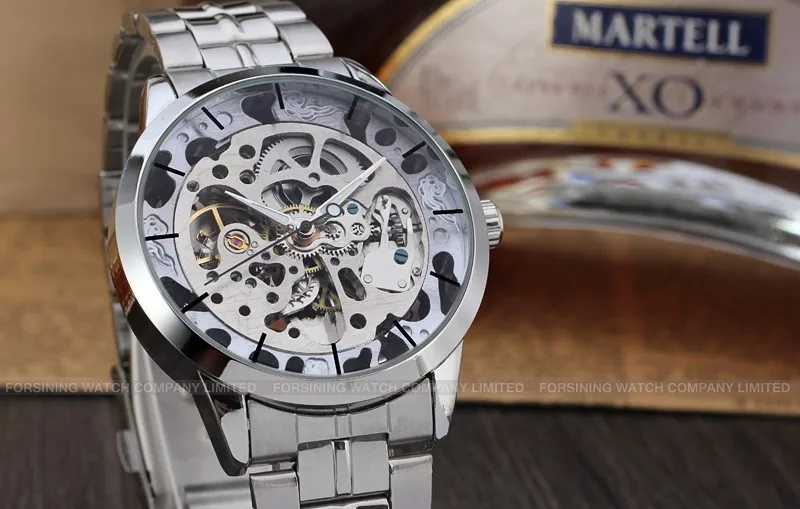 Winner мужские часы бренд автоматический движение для мужчин t прозрачный кристалл нержавеющая сталь браслет наручные часы цвет серебро WRG8003M4S1