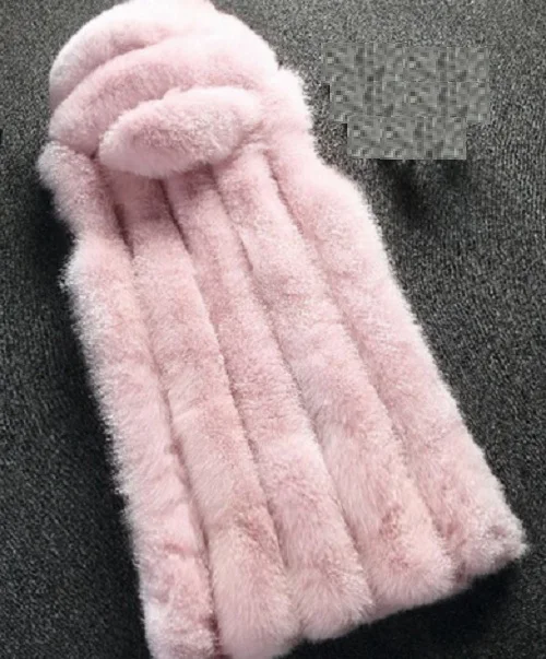 Новая мода корейский лисий мех жилет Женская длинная куртка S-3XL, белый, розовый, черный, серый - Цвет: Розовый