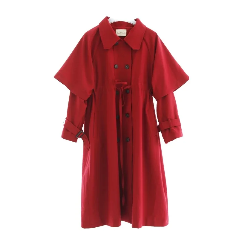 Tranchée Mx245 Nouvelle Arrivée Taille Long Rouge Vintage Occasionnel Foncé Lâche Manteau Breasted Réglable Double Femmes 2017 Automne w6UqwB