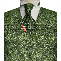 Индивидуальный дизайн зеленый лист шелк и полиэстер жилет + ascot галстук