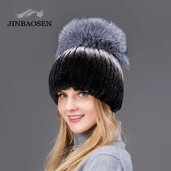 

JINBAOSEN Russian winter woman fur hat real fur hat rabbit fur plus fox fur sheepskin hat top