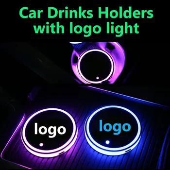 

2X Led Car Cup Holder logo Light For jeep Mitsubishi Renault Peugeot Dodge Seat Mustang chrysler luminous coaster Accessories