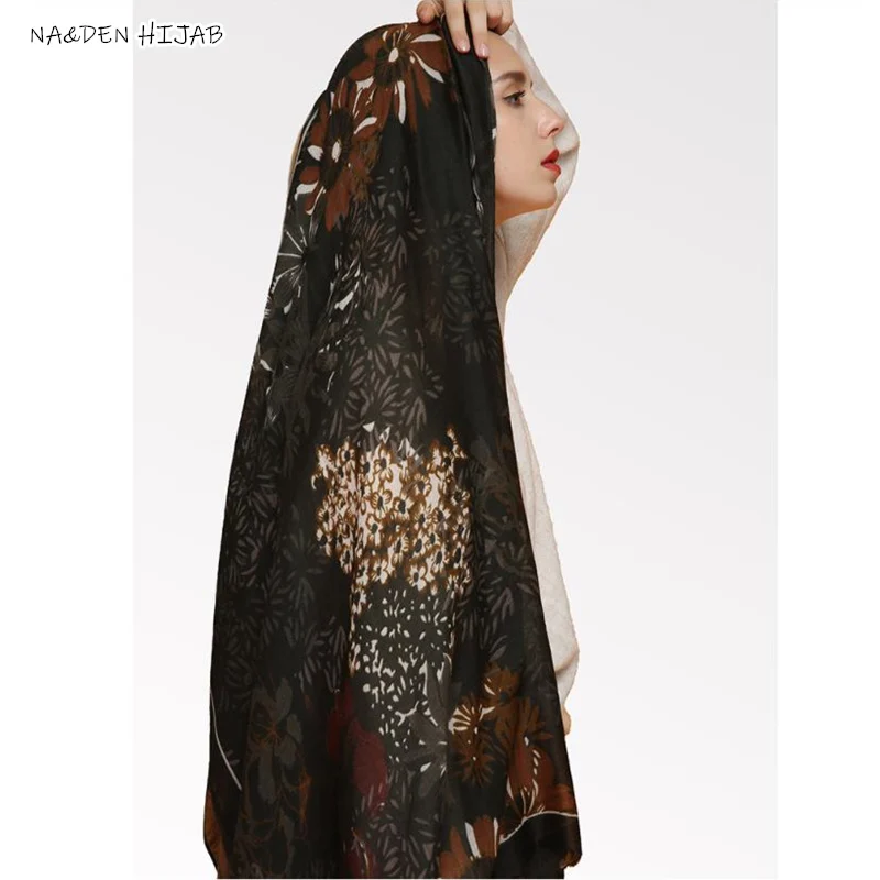 

Fashion floral print scarf cotton blends soft hijab elegant women pattern scarves shawls Muslim hijabs fireworks flower pashmina