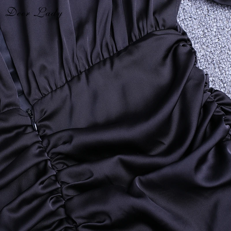 Женское облегающее вечернее платье с оленем, элегантное черное атласное платье с длинным рукавом, мини-платье Клубная одежда с рюшами