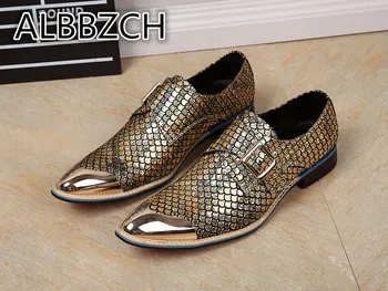 

Men's Pointed Toe Derby Fashion Party Dress shoes Men Luxury Glisten Weddig Shoes Brand Designer Nightclub Bar Man Shoes Size 46