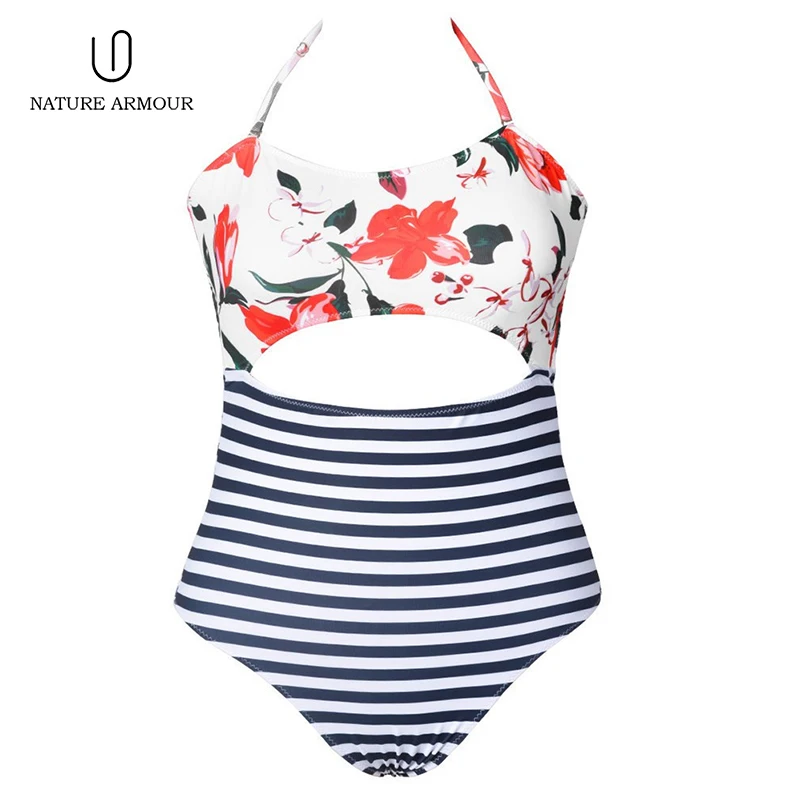 

NATURE ARMOUR 2018 summer new sexy one-piece bikini swimwear print umbilical backless high waist tight swimsuit bathing suit