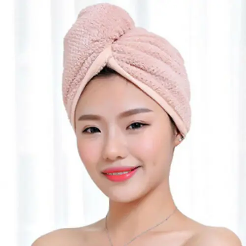Супер абсорбирующее полотенце для сушки волос тюрбан банный халат шапка тюрбан подарок - Цвет: Розовый