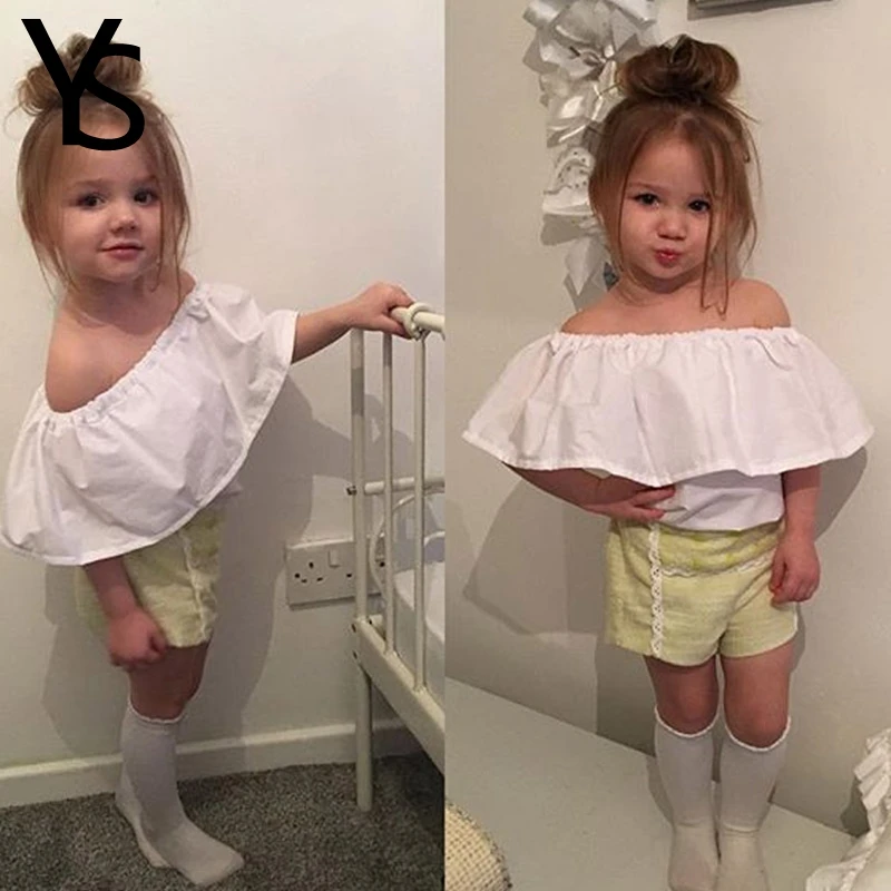 1 7T 95 Cotton Little Girls Shirt Off The Shoulder White T Shirt Kids