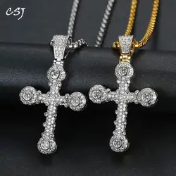 CSJ хип-хоп ожерелье кулон Bling Diamond Cross Iced Out CZ кулон золотой серебряный цвет Шарм хип-хоп/панк мужские украшения