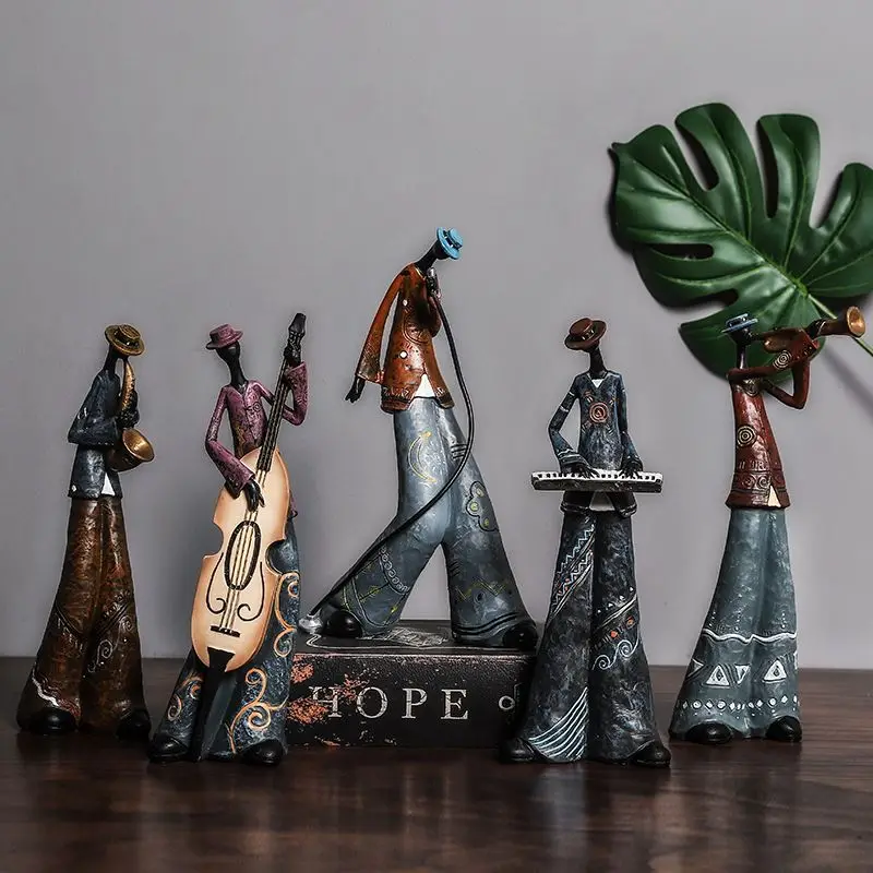 Креативная фигура Художественная Музыкальная рок-группа статуя из смолы забавная ретро-музыкальная декорация для дома саксофон гитара певица скульптура R870