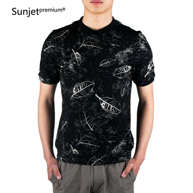 SunJet Премиум Для мужчин новый короткий рукав черный вязать футболка | Мужская