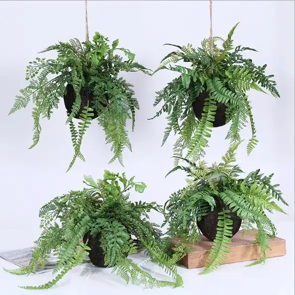 人工植物プラスチックシダグリーンリーフぶら下げボールシダ盆栽の装飾のための 人工植物 Aliexpress