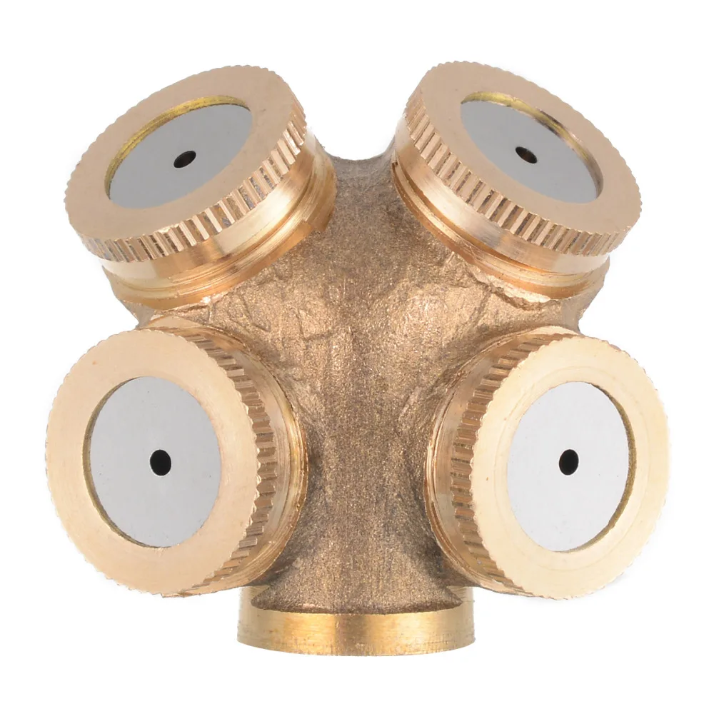 Adjustable 4 Hole Brass Spray Misting Nozzle Garden Sprinklers Irrigation Fitting Hose Water Connector for Watering & Irrigation
