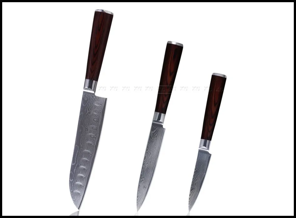 XYJ VG10 набор дамасских ножей 71 слой дамасской стали 7 дюймов santoku " Универсальный 3,5" нож для очистки овощей набор кухонных ножей