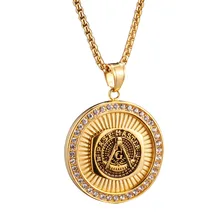 Collar retro de los hombres al por mayor de joyería de acero inoxidable Chapado En Oro Masónica Colgante regalo de la cadena