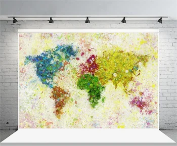 

Laeacco Colorful Abstract World Map Oil Painting Photography Backgrounds Vinyl Custom Photographic Backdrops For Photo Studio