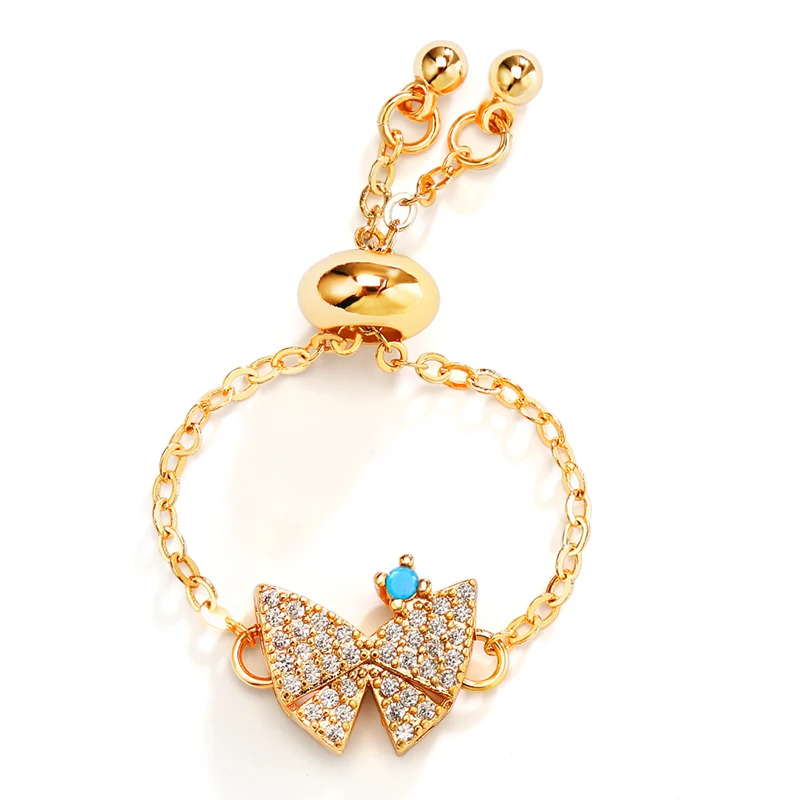 

Wholesale Price Pink Clear CZ Love Heart Bowknot Chain Link Rings for Women Wedding Engagement Forever Jewelry Anel Aillos Mujer