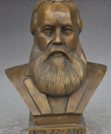 

002434 9.4" German Great Communist statesman Engels Head Bust Bronze Statue Sculpture