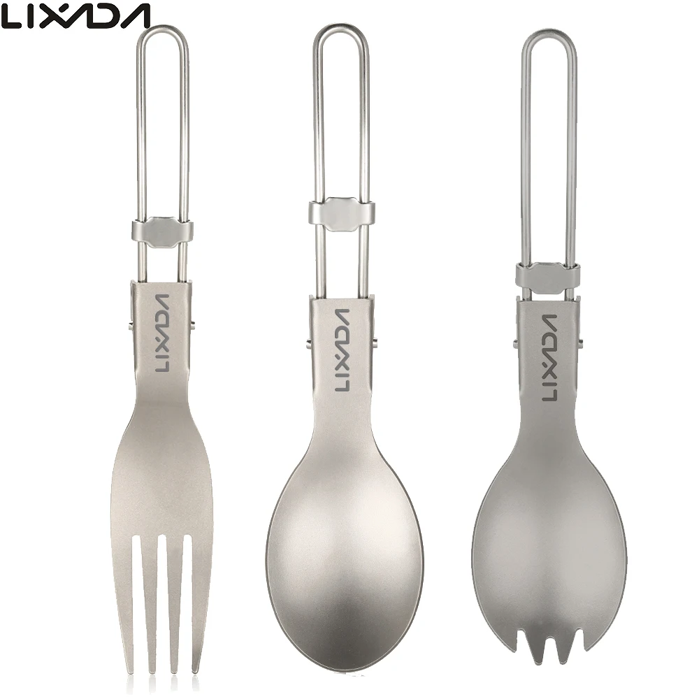 

Lixada Titanium Folding Spoon Spork Outdoor Tableware Outdoor Camping Cookware Lightweight Folded Flatware For Camping Picnic