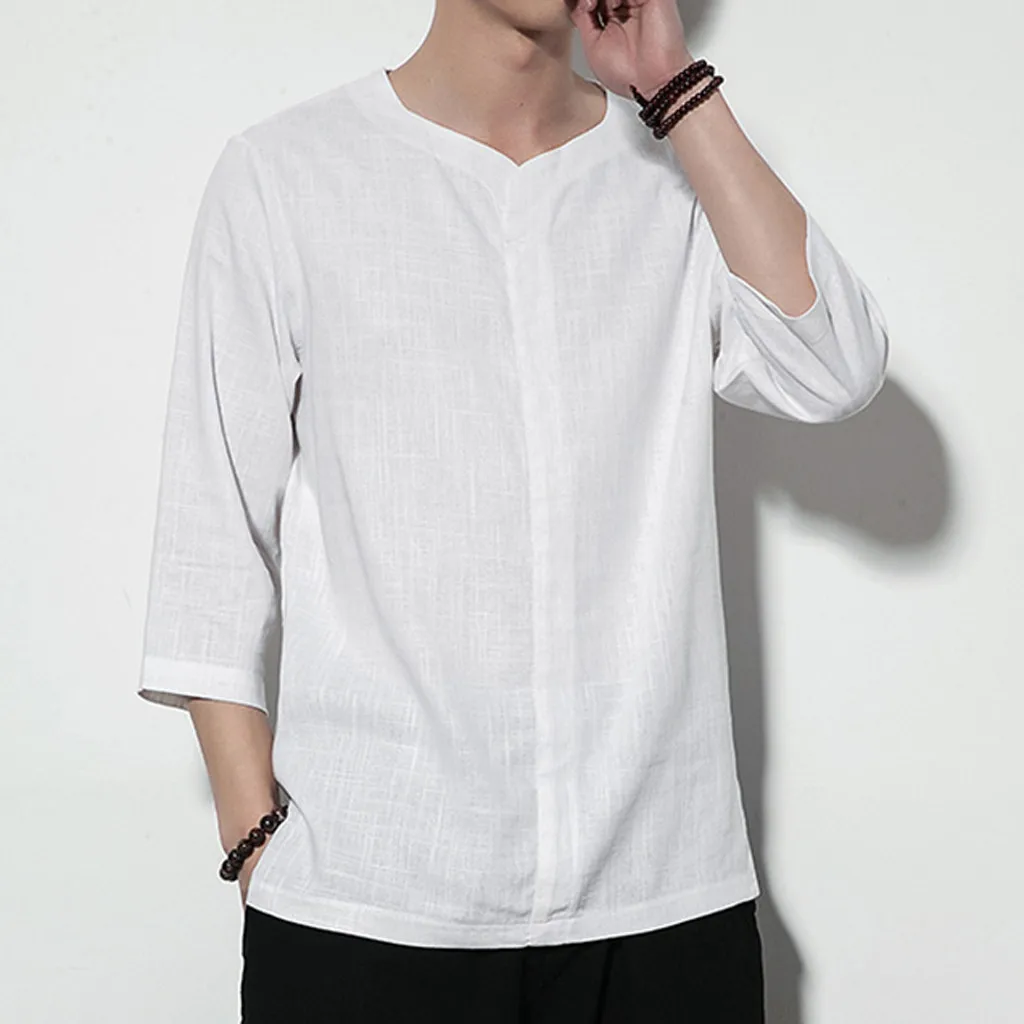 

Linen Fashion Men's Autumn Silm Slim Fit Casual Long Sleeve Top Shirt Homme Casual For Male Shirt Black White Blusa Masculina