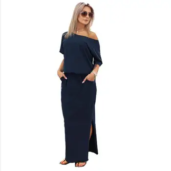 

Sexy Summer Women Boho Maxi Dress Short Sleeve Side Split Dress Loose Off Shoulder Evening Party Dress Long Beach Robe Vestidos