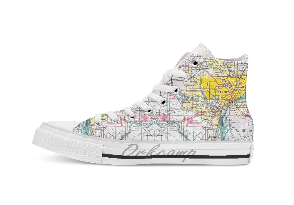 

Detroit Michigan Map Unisex High Top Canvas flat Casual Custom shoes Drop Shipping