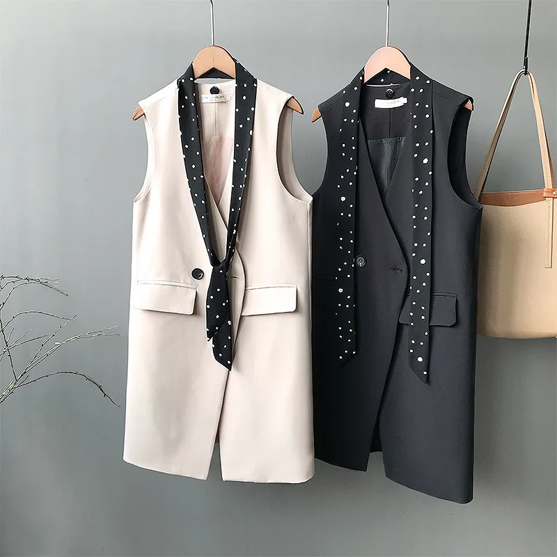 

Mooirue Fall Women Long Vest Sleeveless Slim Single Button Vest Thin Suit Vest Casual Woman Outwear Tops