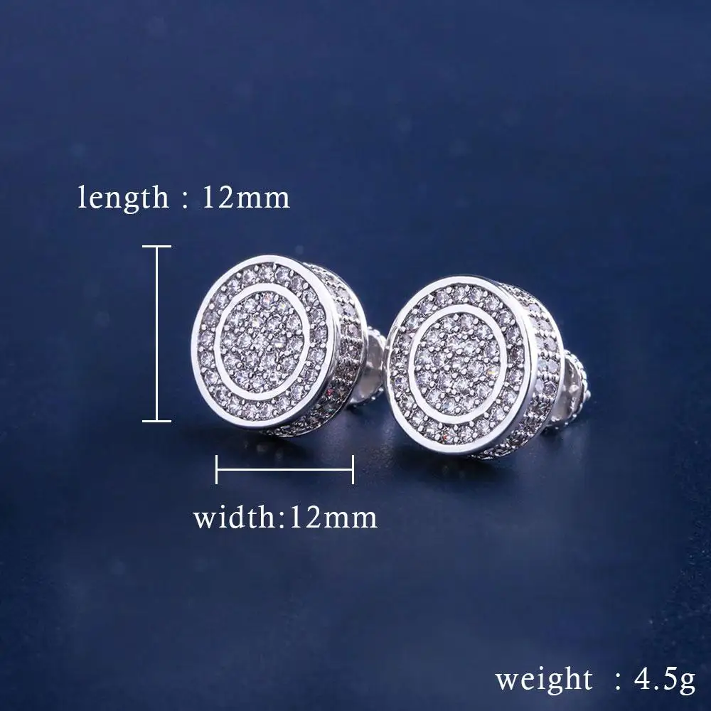 KRKC&CO White Gold Iced Out Round Shape Earrings Hip Hop Jewelry for amazon/ebay/wish online store for Wholesale Agent in Stock