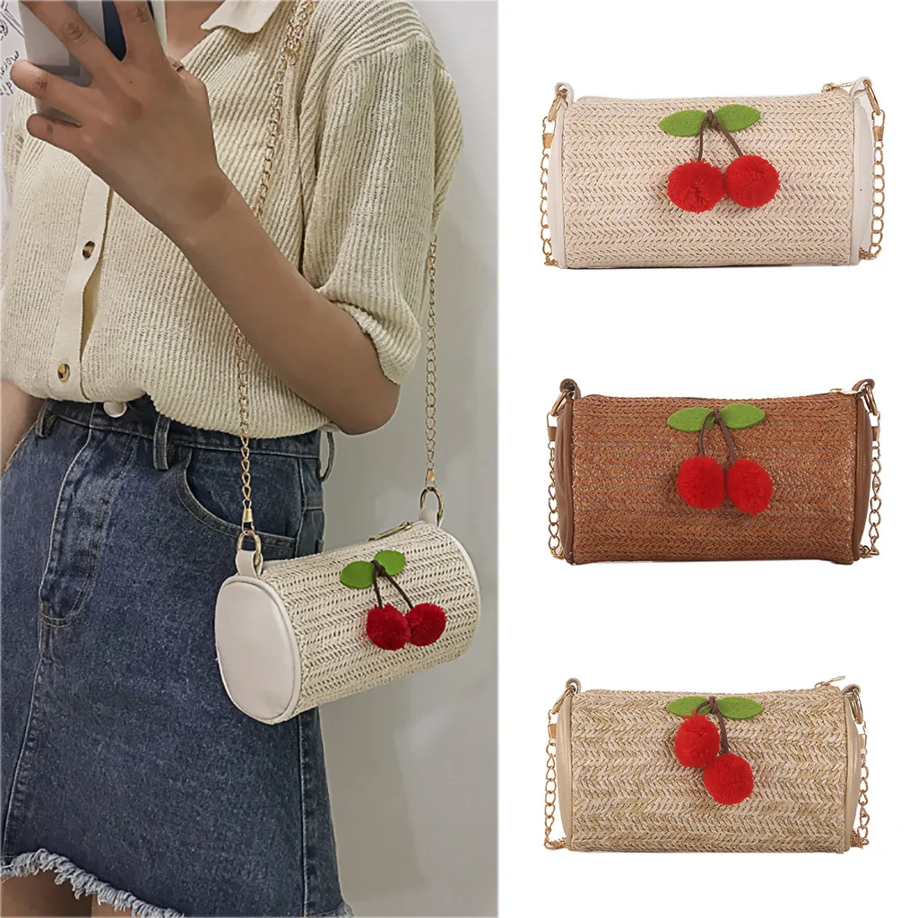 

2019 Lady Casual Literary Art Fresh Women Wild Starw Messenger Bag Chic Fashion Shoulder Bag Small Round Bag Cylindrical 50