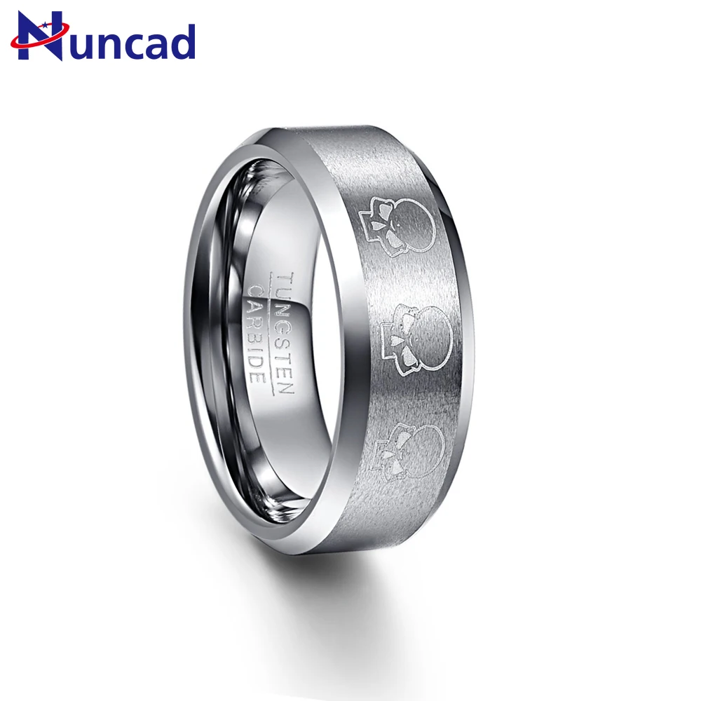 Nuncad Men's 8mm Laser Engraved Skull Matte Finish Tungsten Carbide